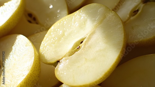Slicing fresh pears for salads kitchen food photography bright light close-up healthy eating