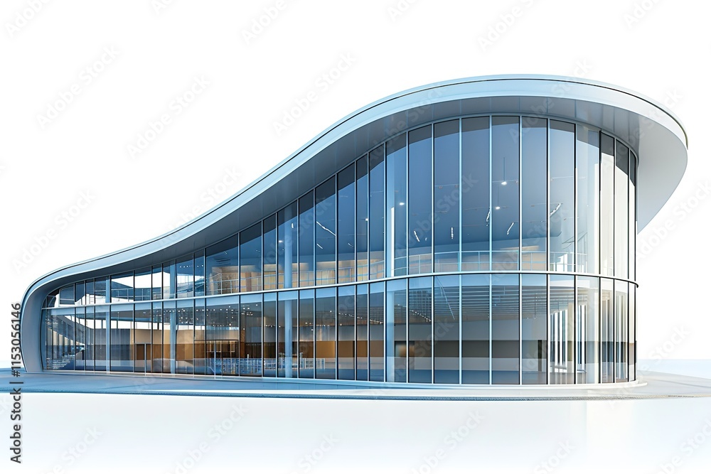 Fototapeta premium Commercial, sports, exhibition, and business buildings having a glass front and a circular roof. A 3D illustration that is isolated on white, Generative AI.