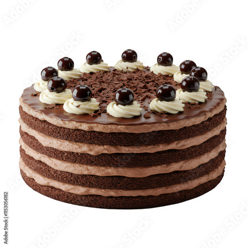Delicious chocolate layer cake bakery food photography indoor setting close-up view tempting dessert concept