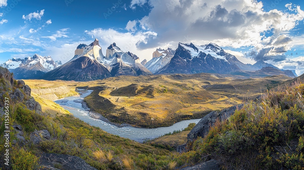 Majestic Andes Mountains River Valley Landscape Majestic Andes Mountains River Valley Landscape