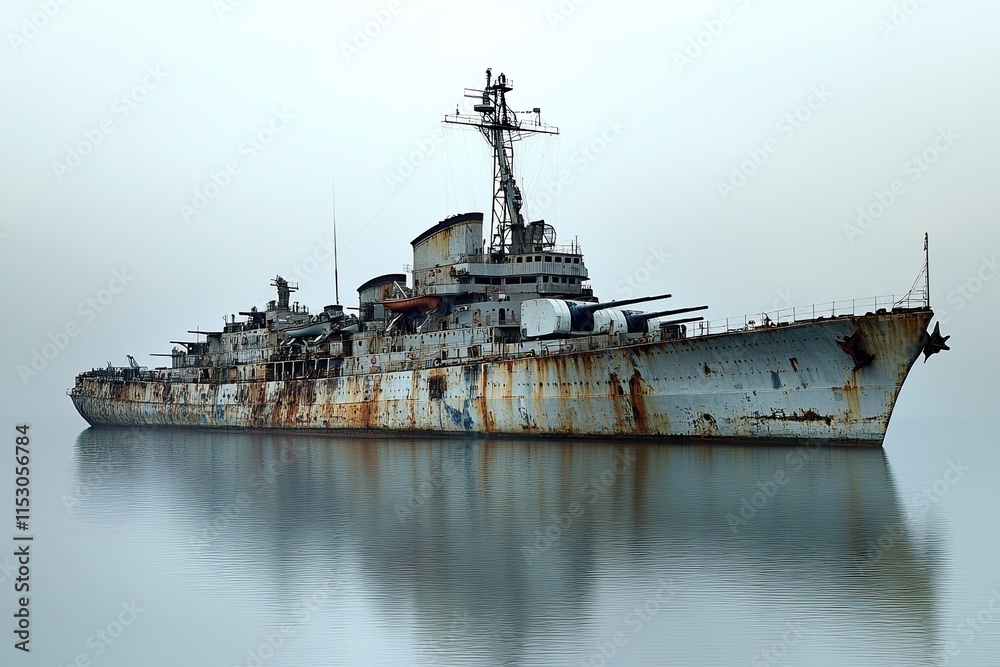 Rusty shipwreck reflects in calm waters. Rusty shipwreck reflects in calm waters.