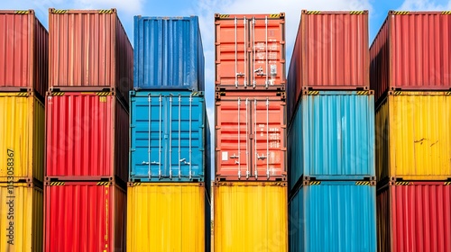 Shipping container stacking event port area industrial photography urban environment aerial view logistics concept
