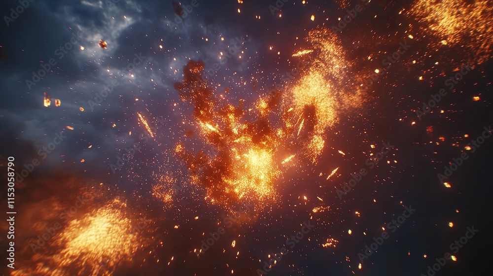 Firework explosion in the night sky celebrating happy Firework explosion in the night sky celebrating happy