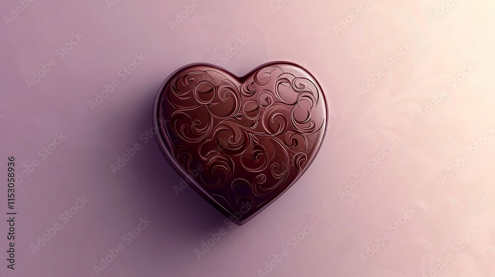 Luxurious Chocolate Heart with Intricate Patterned Texture on Delicate Lilac Background