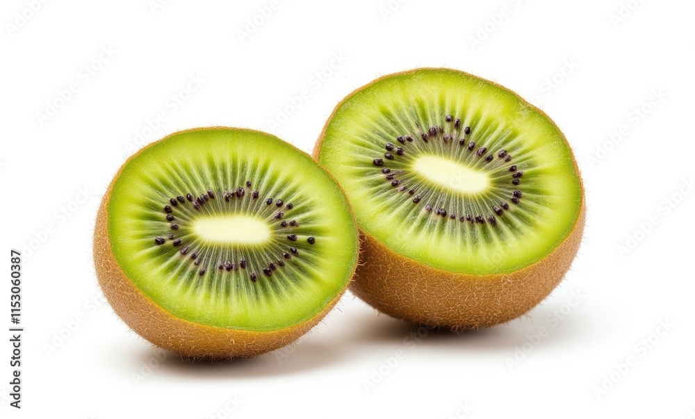 Freshly sliced kiwi halves on white background Freshly sliced kiwi halves on white background
