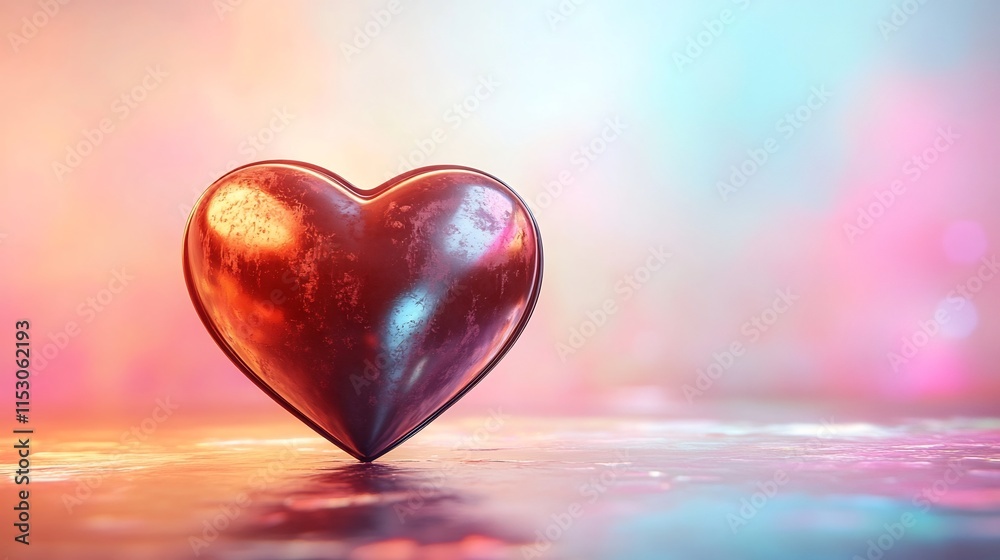 Decadent Chocolate Heart Hovering in Dreamy Pastel Gradient