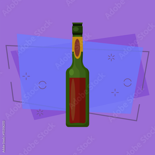 Beer bottle flat drawing. Pub, dark beer, ale. Alcohol concept. Vector illustration can be used for topics like drinks, beverage, pub
