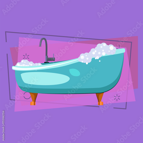 Bathtub flat illustration. Soap sud, foam, bath. Bathroom concept. Vector illustration can be used for topics like hygiene, healthcare, public services