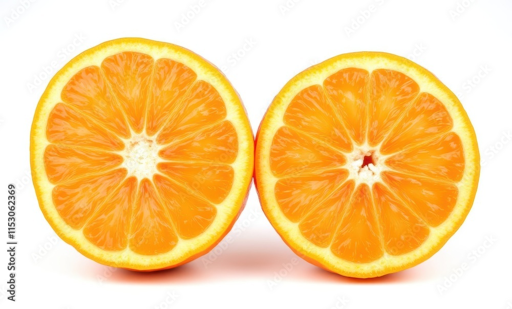 Freshly sliced orange halves on white background Freshly sliced orange halves on white background