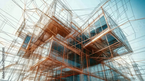 Wallpaper Mural Futuristic architectural design featuring complex structure with glass and metal elements, showcasing intricate lines and modern aesthetic. This blueprint emphasizes innovation and creativity Torontodigital.ca