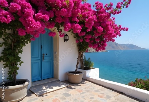Fototapeta Naklejka Na Ścianę i Meble -  Traditional greek house with flowers in Paros island, Greece.
