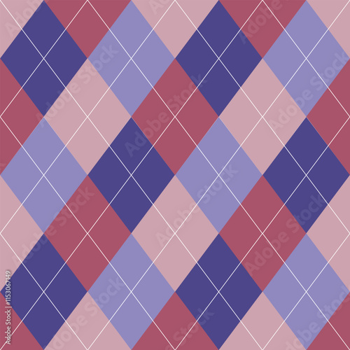 Argyle pattern of geometric rhombus. Harlequin design. Classic diamond shaped textile material for gift wrapping paper, socks, sweater, jumper, other modern textile or paper design.