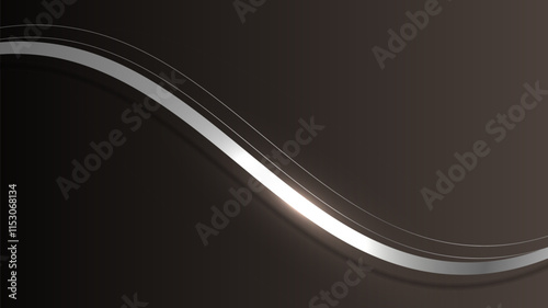 Abstract luxury ribbon lines elements with glowing light effect on brown background.