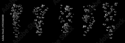 texture white water bubble liquid abstract isolated black background. concept of designing oxygen air underwater, drop small under sea, effect soda transparent.