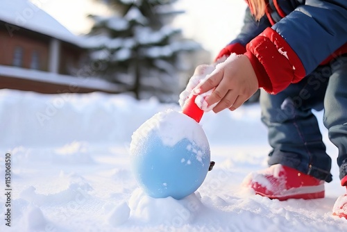 pretending to make snowballs with a prop snowball maker child us photo