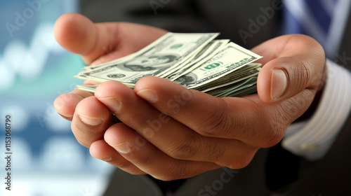Hands Holding Stack Of One Hundred Dollar Bills