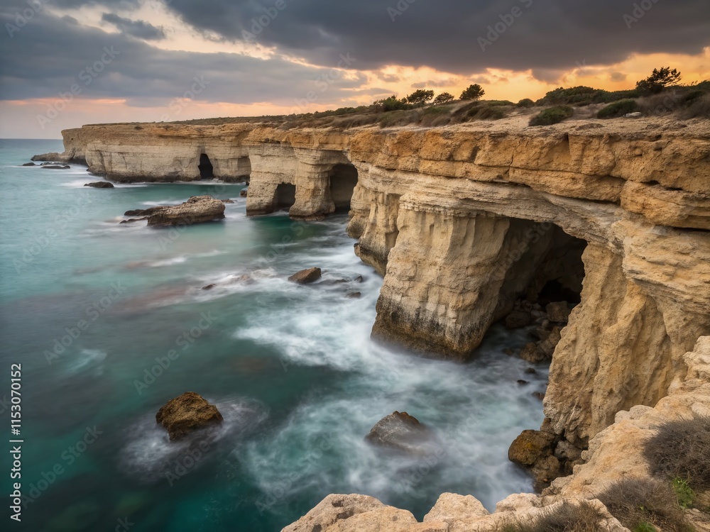 Cyprus Sea Caves: Dramatic Long Exposure Cliffs & Rock Formations near Ayia Napa Cyprus Sea Caves: Dramatic Long Exposure Cliffs & Rock Formations near Ayia Napa