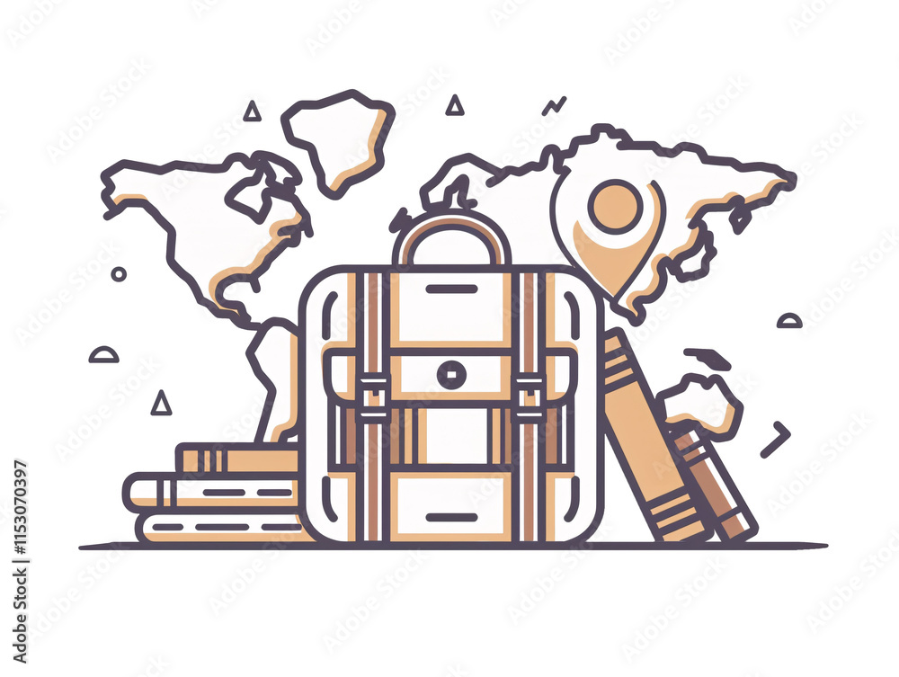 a map of the world with a briefcase and books a map of the world with a briefcase and books