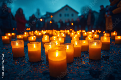Multicultural group gathers for candlelight vigil protest in peaceful unity. Generative AI