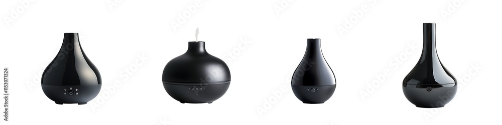 Fototapeta premium Modern Black Aroma Diffuser Collection Isolated on Transparent Background