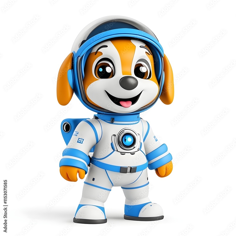 Fototapeta premium Cute cartoon dog astronaut character in bright space suit design