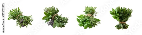 Fresh Herb Bundles Isolated on Transparent Background photo