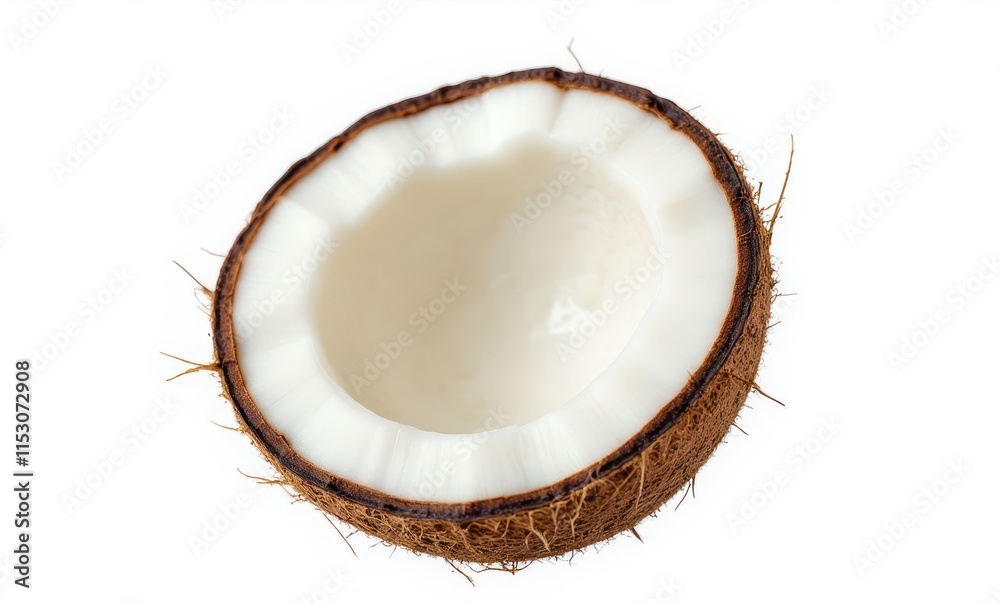 Half coconut shell on a white background Half coconut shell on a white background