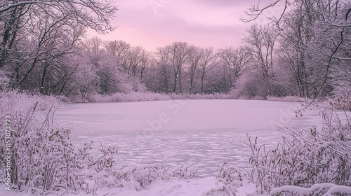 Frozen Pond Winter Landscape Snowy Trees