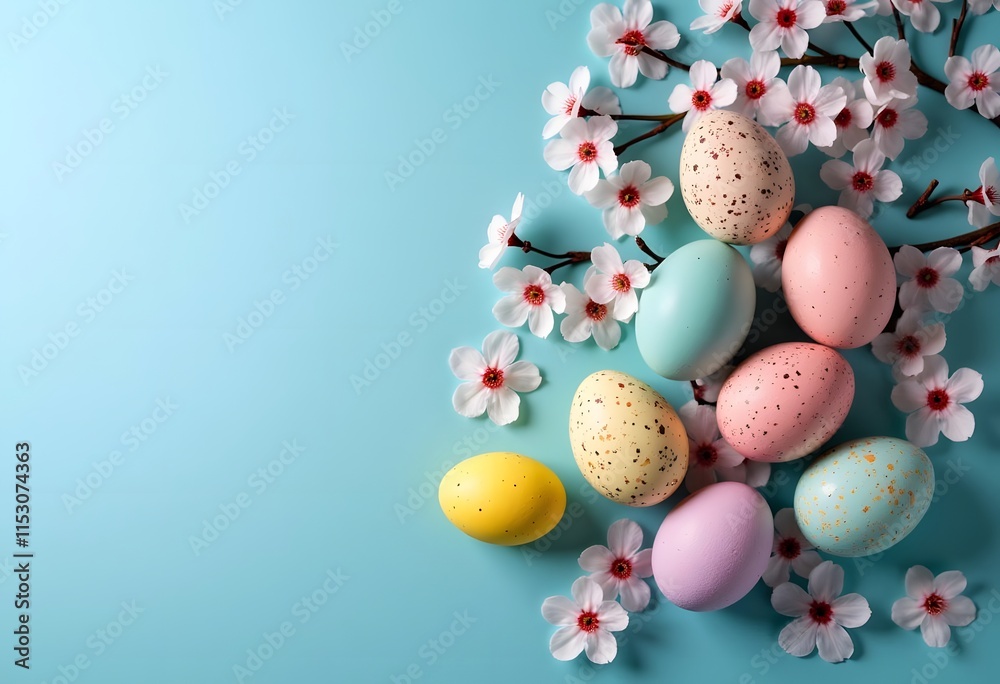 Easter eggs with cherry blooming. spring mood
Easter eggs with cherry blooming. spring mood