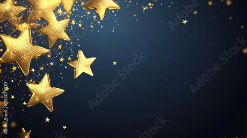 Abstract luxury golden stars on dark blue background with lighting effect and spakle. Template premium award design. Vector illustration photo