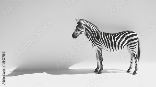 Zebra Standing Against White Background Minimalist Animal Portrait photo