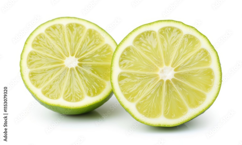 Freshly cut lime halves on white background Freshly cut lime halves on white background