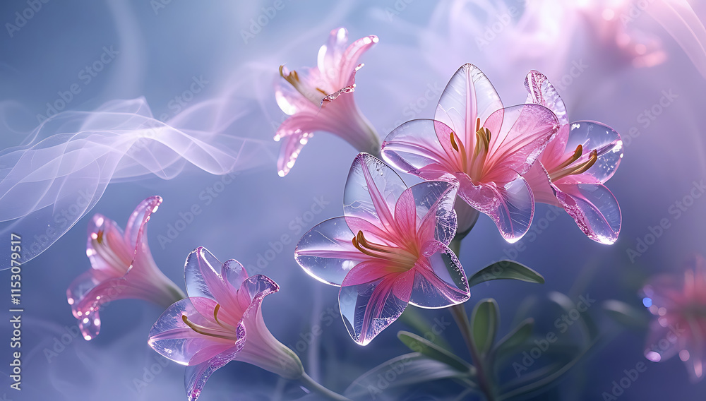 Fototapeta premium A beautiful spectrum of Alstroemerias flowers with delicate, translucent petals illuminated by soft light. Created with generative AI