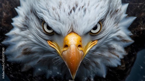 closeup hyperrealistic portrait of american bald eagle looking straight into the camera