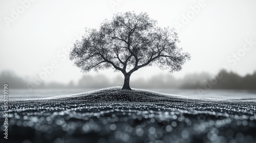Abstract Dendrogram with Tree Silhouette in Nature photo
