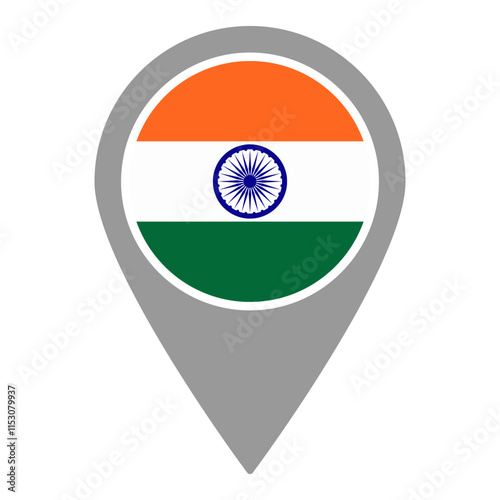 India flag location pin, flag application, Flag on Location Pin, graphic design, map pointer, vector illustration.