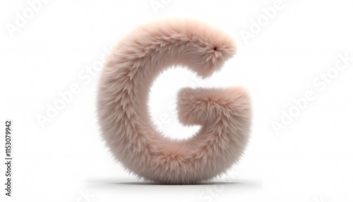 Fluffy Pink Fur Letter G, 3D Render photo