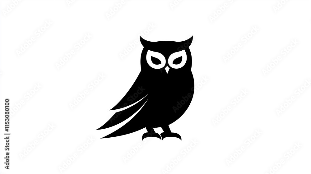 simplified minimalistic black and white logo icon of an owl isolated on white simplified minimalistic black and white logo icon of an owl isolated on white