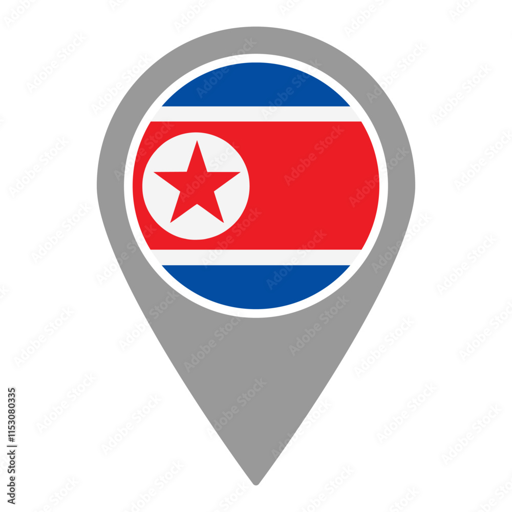 North Korea flag location pin, flag application, Flag on Location Pin, graphic design, map pointer, vector illustration. North Korea flag location pin, flag application, Flag on Location Pin, graphic design, map pointer, vector illustration.