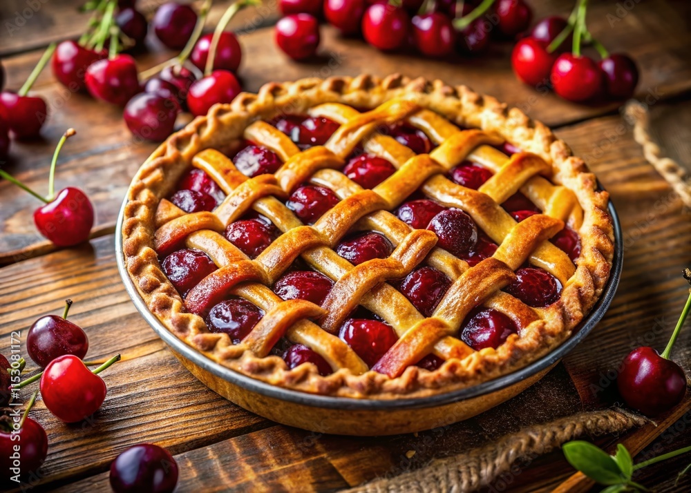 Delicious Homemade Cherry Pie, Tilt-Shift Miniature Photography Delicious Homemade Cherry Pie, Tilt-Shift Miniature Photography
