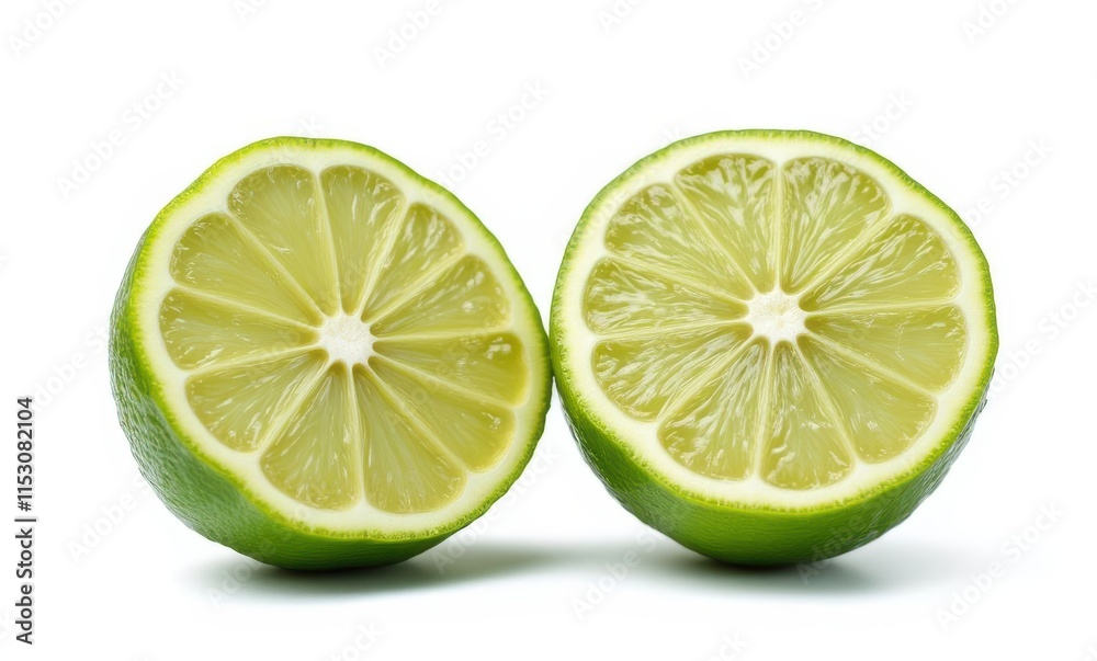 Freshly cut lime halves on white background Freshly cut lime halves on white background