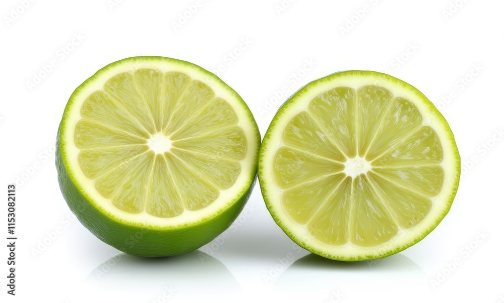 Fresh green lime halves on white background Fresh green lime halves on white background