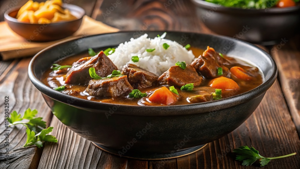 Delicious Japanese Beef Curry Rice on a Plate - Ready to Serve Delicious Japanese Beef Curry Rice on a Plate - Ready to Serve