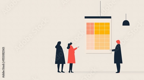 People pointing at a chart or calendar illustration style