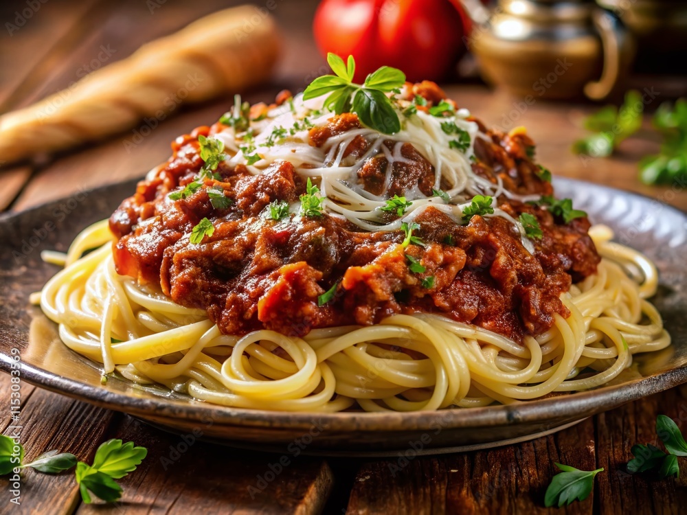 Delicious Noodles with Meat Sauce and Melted Cheese: Double Exposure Food Photography Delicious Noodles with Meat Sauce and Melted Cheese: Double Exposure Food Photography