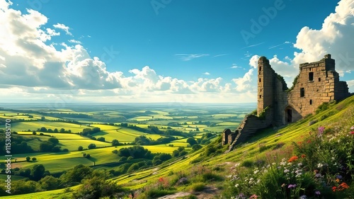 Wakefield's Sandal Castle Hill, panoramic countryside views.