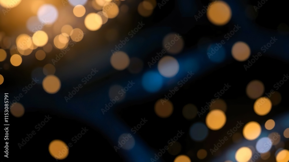 Obraz premium A de-focused abstract background featuring shimmering glitter lights in blue, gold, and black hues.
