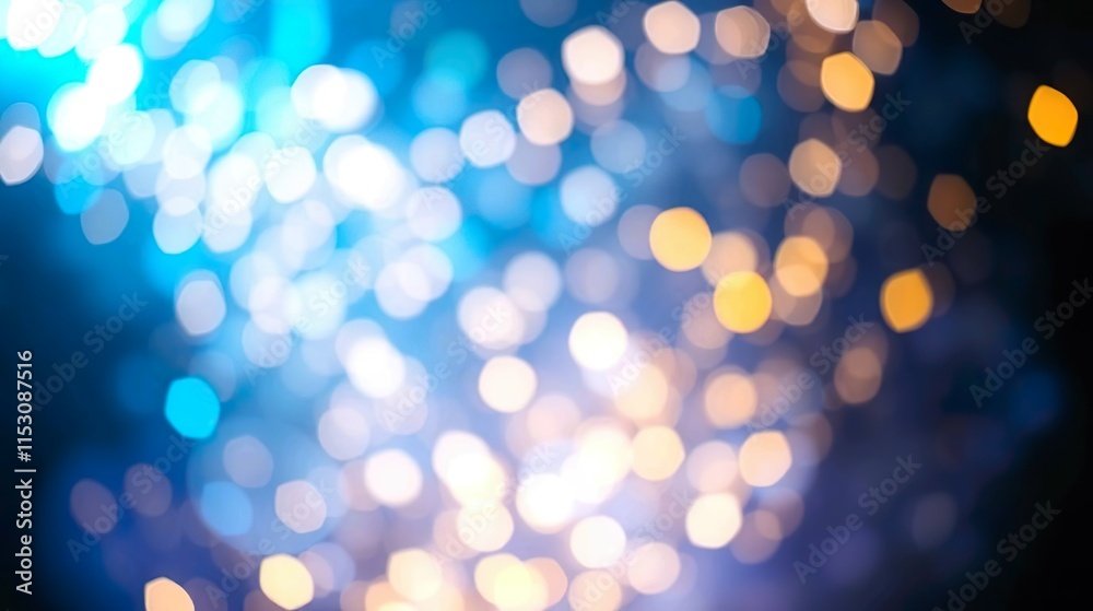 A de-focused abstract background featuring shimmering glitter lights in blue, gold, and black hues. A de-focused abstract background featuring shimmering glitter lights in blue, gold, and black hues.
