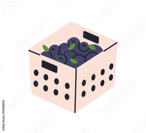 Blueberries harvest in crate, basket. Natural vitamin foos, summer blue berri...