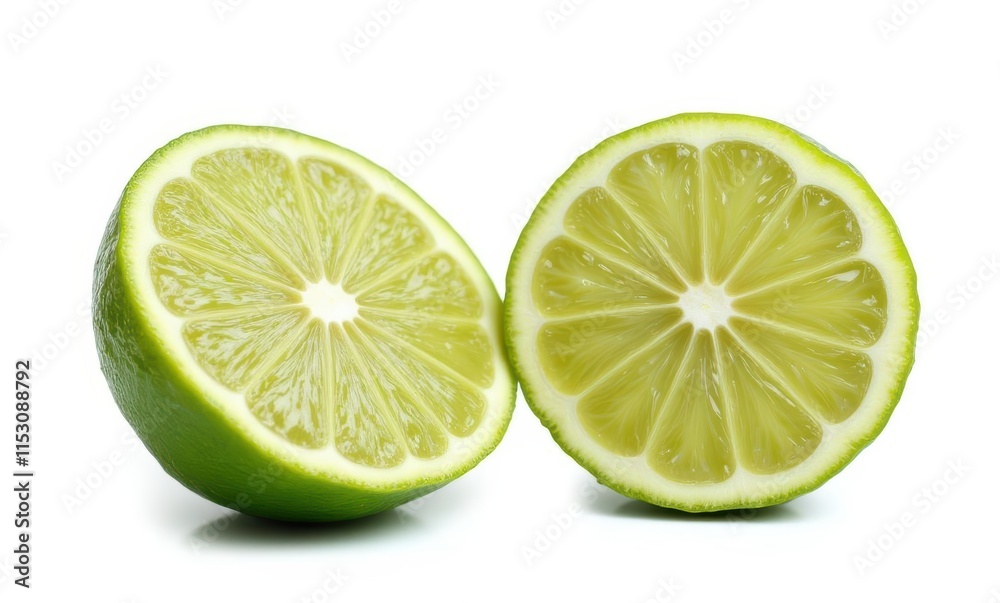 Fresh green lime halves on white background Fresh green lime halves on white background